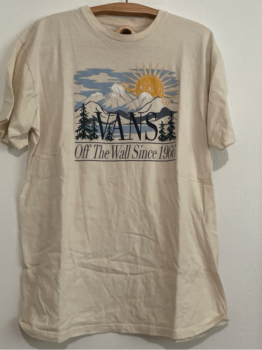 Vans Cream Graphic Tee with Mountain & Sun Print